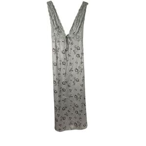 Fore Silver Floral Slip‎ Dress Lace Straps Deep V Neck Sz S Womens